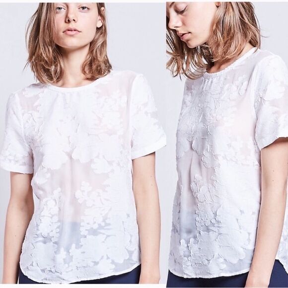Equipment Riley Tee Silk Sheer Floral Blouse Top NEW in White Small Short Sleeve - Picture 2 of 9
